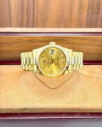 Rolex Day-Date President 36mm  | 1980 Model |  – Ref. 18038 – Solid 18K Gold – Champagne Diamond Dial Full Set | Excellent Condition